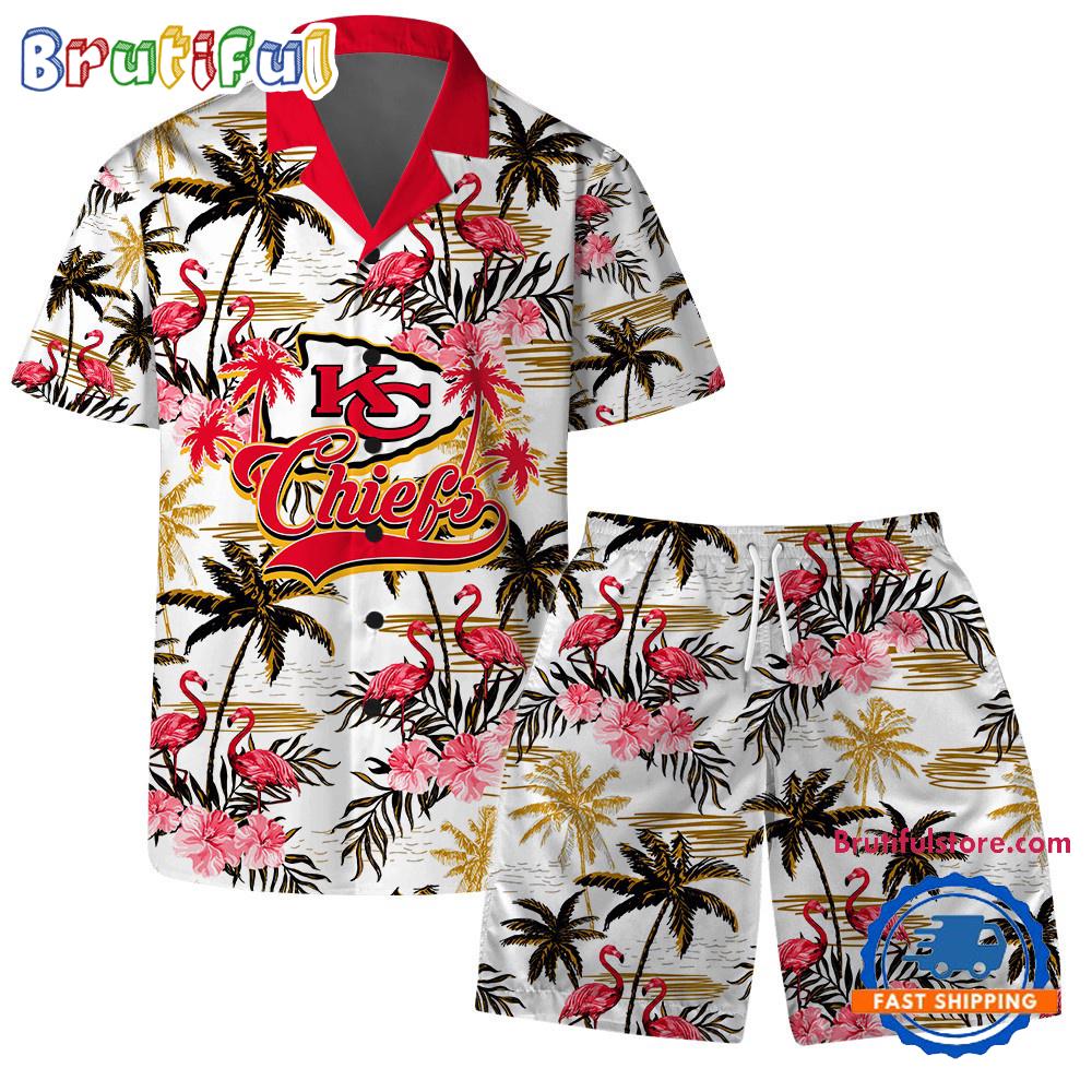 Sportswearmerch Kansas City Chiefs NFL Pattern Flamingo Hibiscus Summer Personalized Set Short Set For Fan