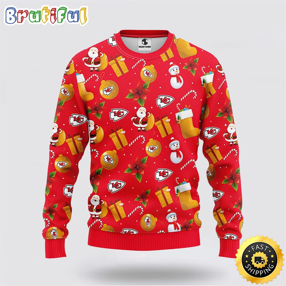 Sportswearmerch Kansas City Chiefs NFL Santa Claus Snowman Ugly Christmas Sweater For Fan