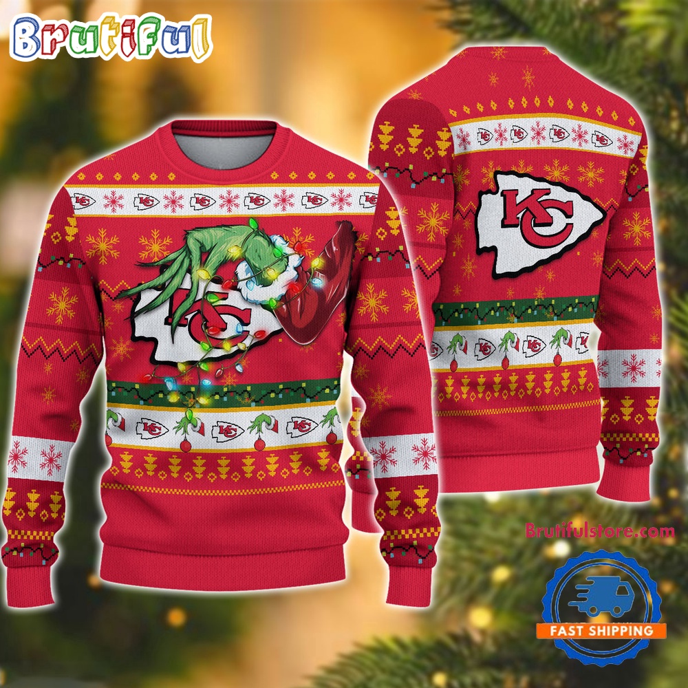 Sportswearmerch Kansas City Chiefs NFL Special Grinch's Hand Football Christmas Sweater For Fan