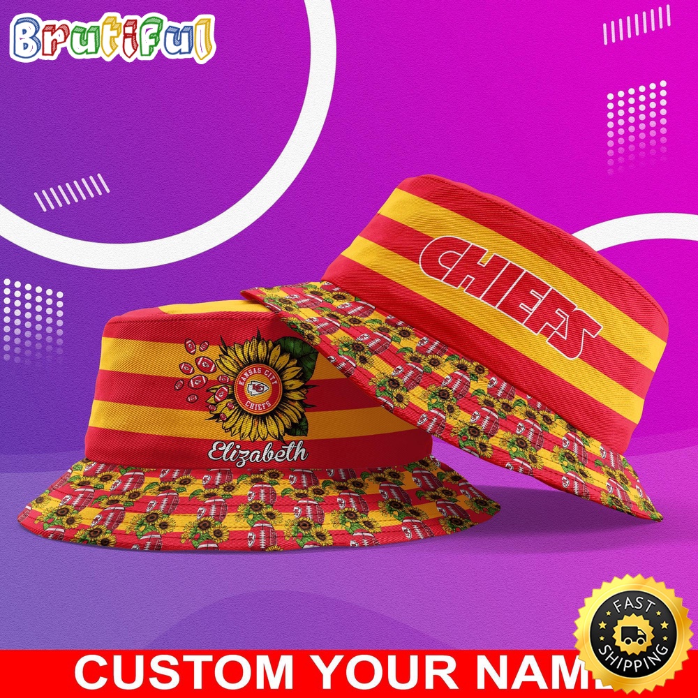 Sportswearmerch Kansas City Chiefs NFL Sunflower Personalized Bucket Hat For Fan