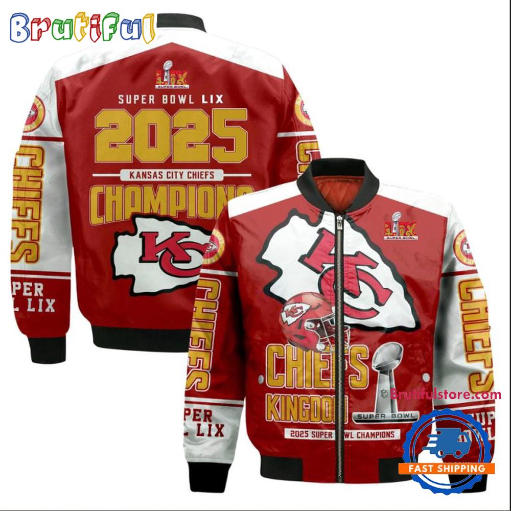 Sportswearmerch Kansas City Chiefs NFL Super Bowl 2025 Champions Red Personalized Bomber Jacket For Fan