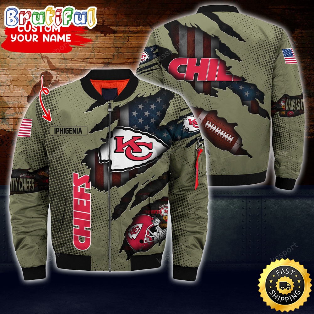 Sportswearmerch Kansas City Chiefs NFL x Iconic Bomber Look Personalized Bomber Jacket For Fan