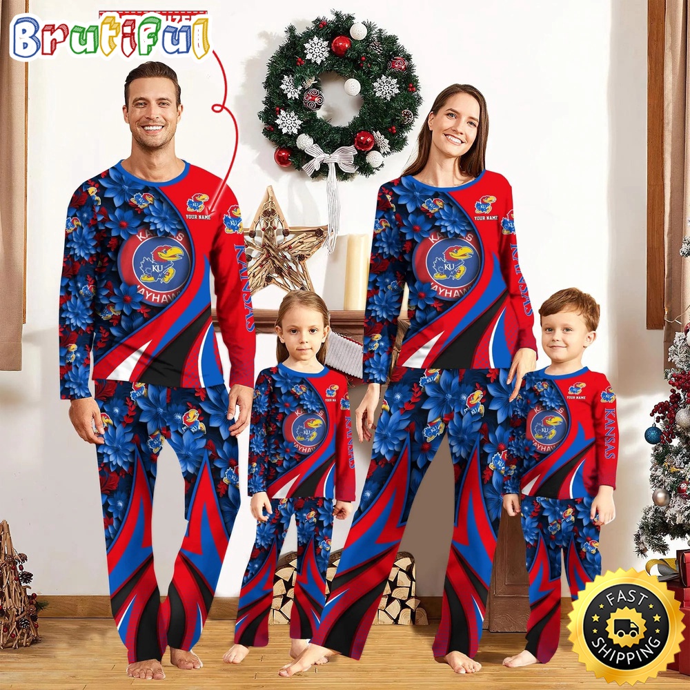 Sportswearmerch Kansas Jayhawks NCAA Flower Personalized Pajamas Family For Fan