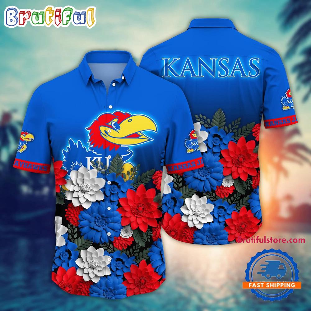 Sportswearmerch Kansas Jayhawks NCAA Flower Tropical Summer Beach Hawaiian Shirt For Fan