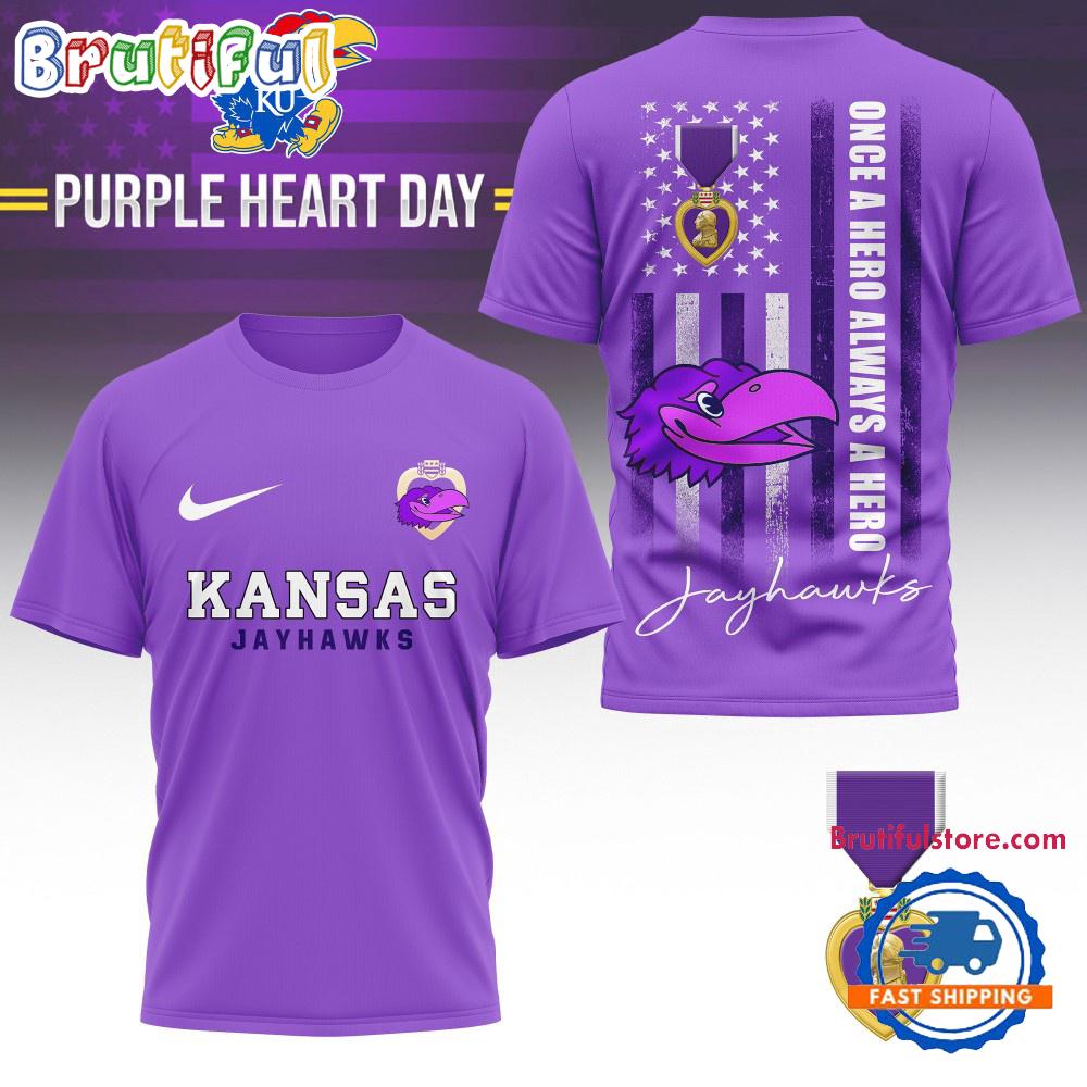 Sportswearmerch Kansas Jayhawks NCAA National Purple Heart Day T-shirt For Fan
