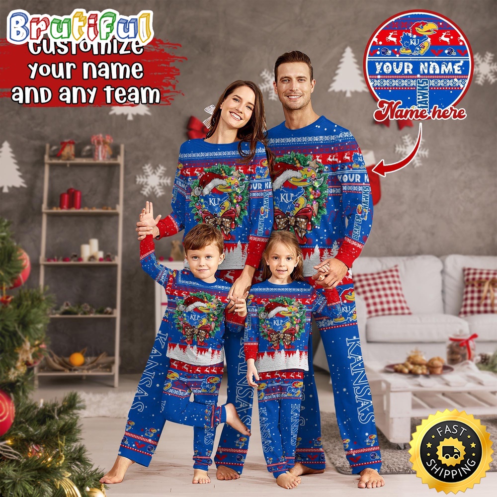 Sportswearmerch Kansas Jayhawks NCAA Personalized Pajamas Family For Fan