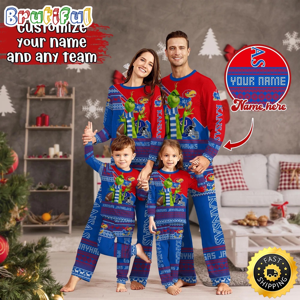 Sportswearmerch Kansas Jayhawks NCAA Personalized Pajamas Family For Fan