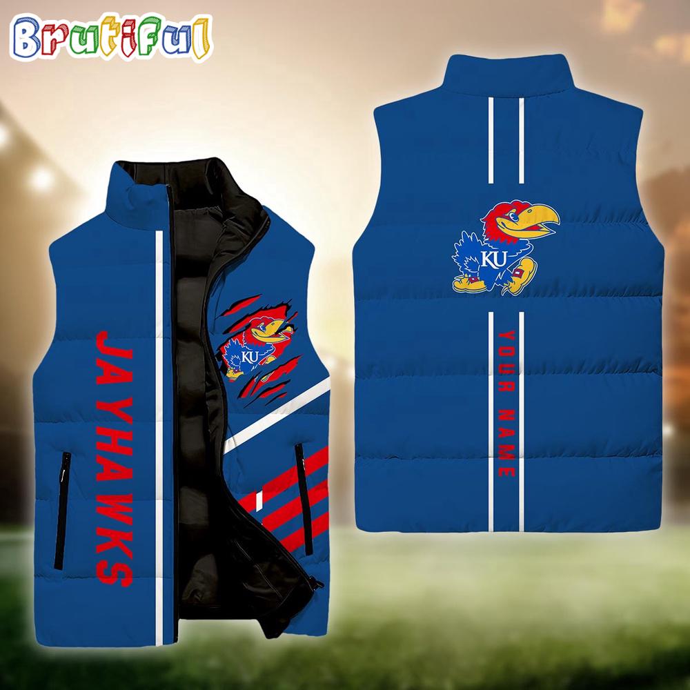Sportswearmerch Kansas Jayhawks NCAA Personalized Sleeveless Down Puffer Jacket For Fan