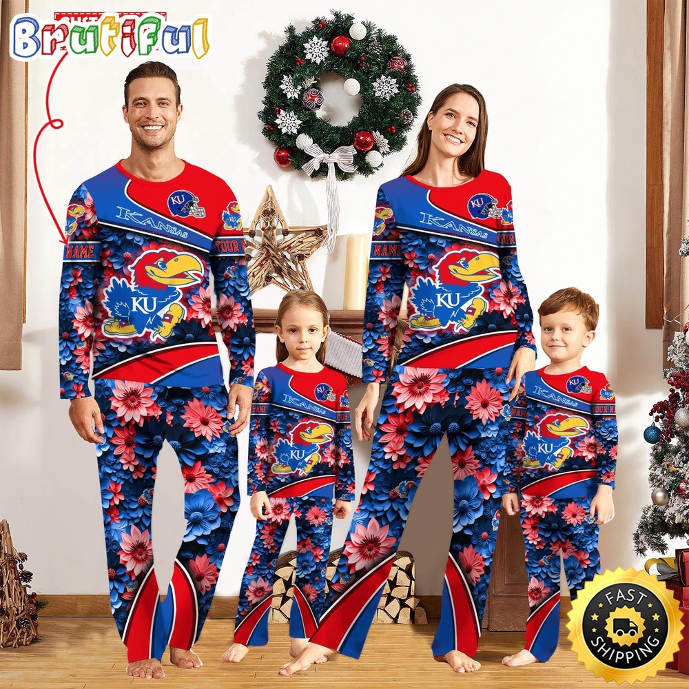 Sportswearmerch Kansas Jayhawks NCAA Sport Fans Personalized Pajamas Family For Fan