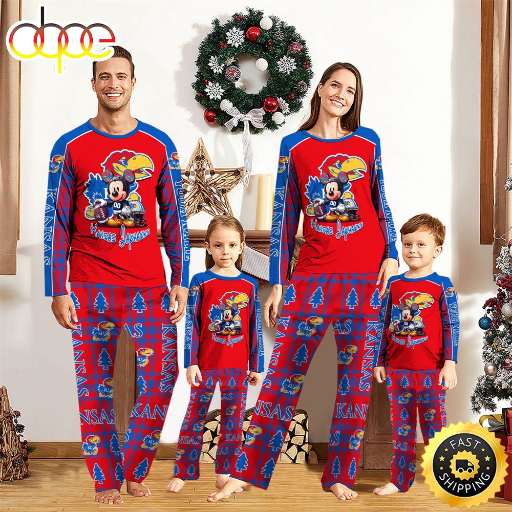 Sportswearmerch Kansas Jayhawks NCAA x Mickey Mouse Personalized Pajamas Family For Fan