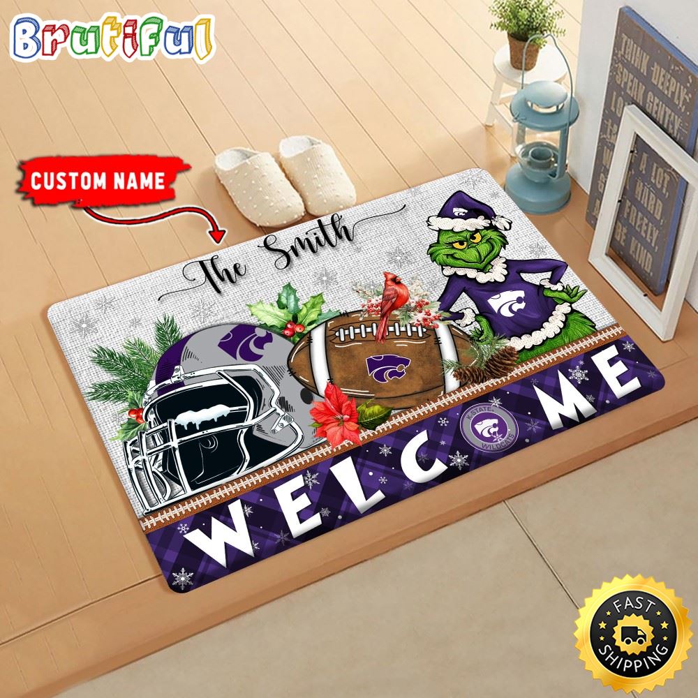 Sportswearmerch Kansas State Wildcats NCAA Grinch Christmas Doormat For Fan