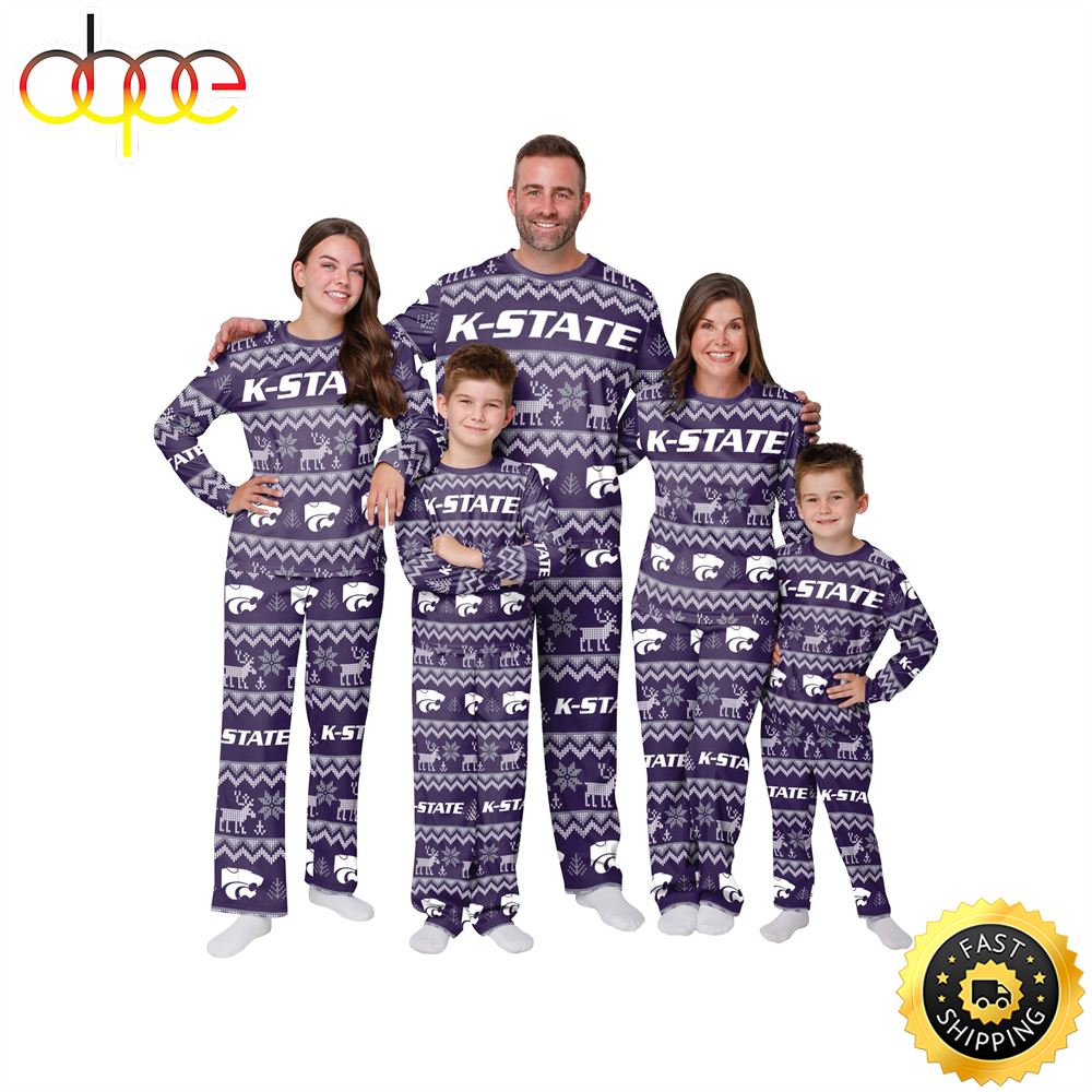 Sportswearmerch Kansas State Wildcats NCAA Patterns Essentials Christmas Personalized Pajamas For Fan
