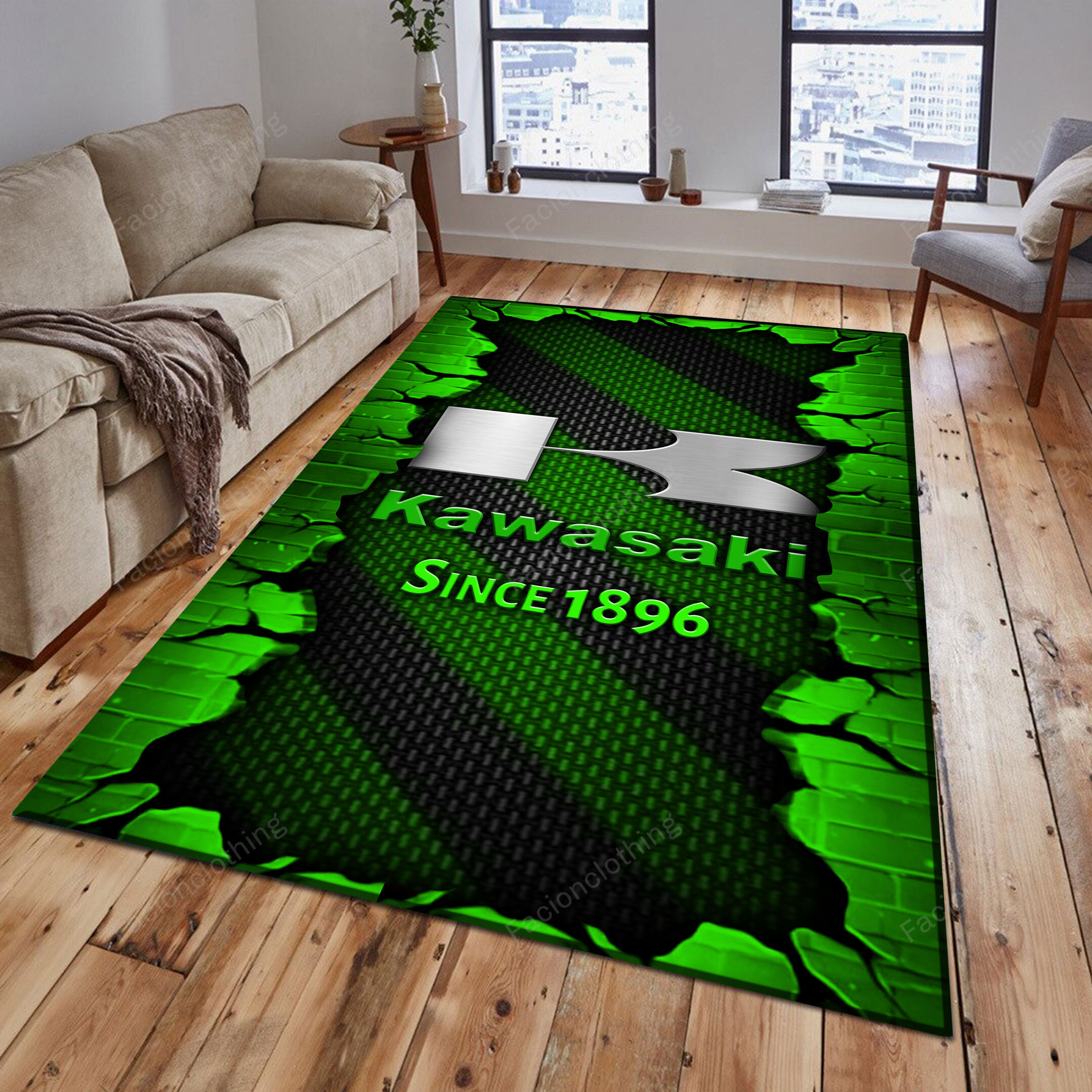 Sportswearmerch Kawasaki Car Personalized Rug For Fan