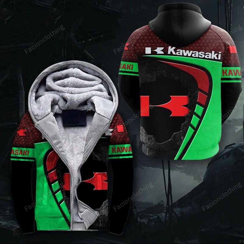 Sportswearmerch Kawasaki Motorcycle Personalized Fashion Fleece Zip Hoodie Jacket For Fan