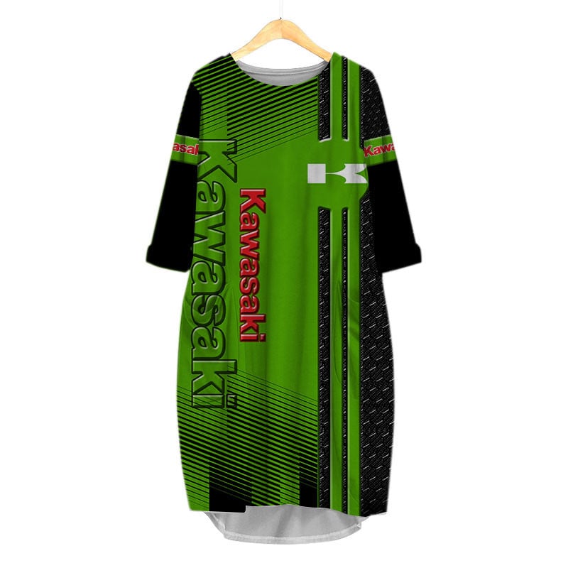 Sportswearmerch Kawasaki Motorcycle Personalized Fashion Pocket Dress For Fan