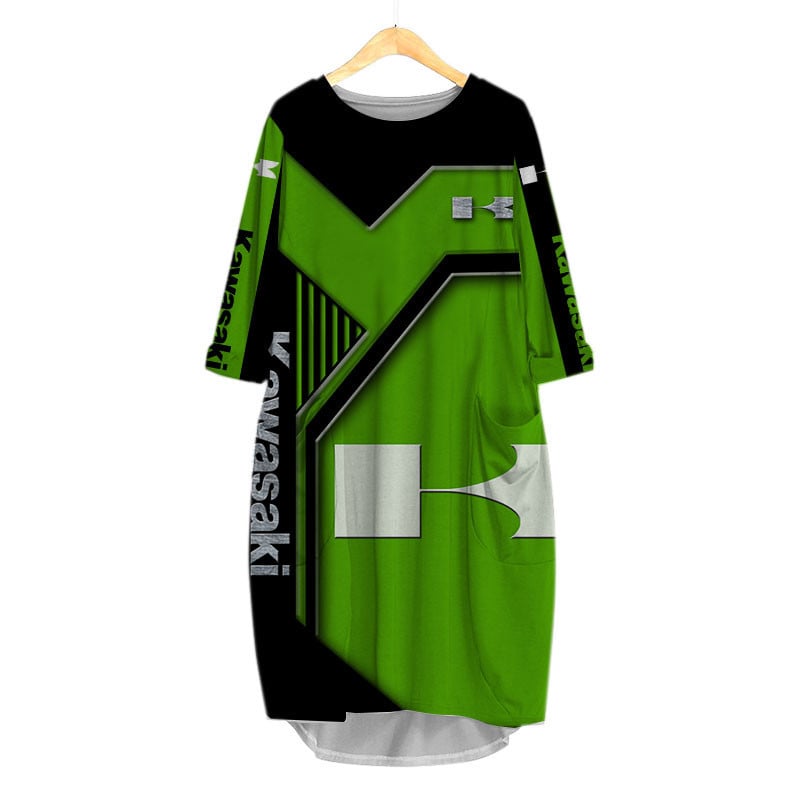 Sportswearmerch Kawasaki Motorcycle Personalized Fashion Pocket Dress For Fan