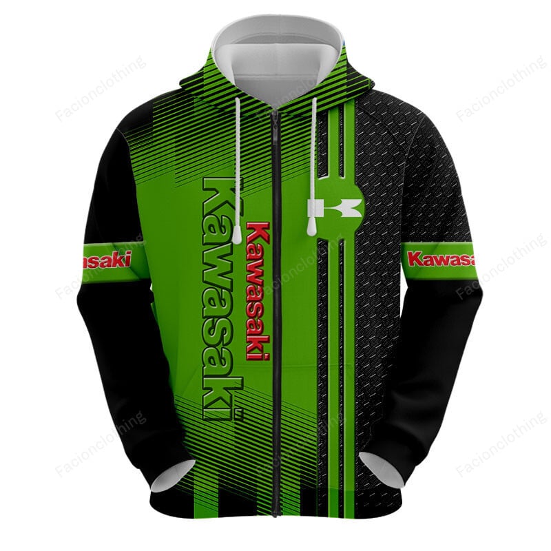 Sportswearmerch Kawasaki Motorcycle Personalized Fashion Zip Hoodie For Fan
