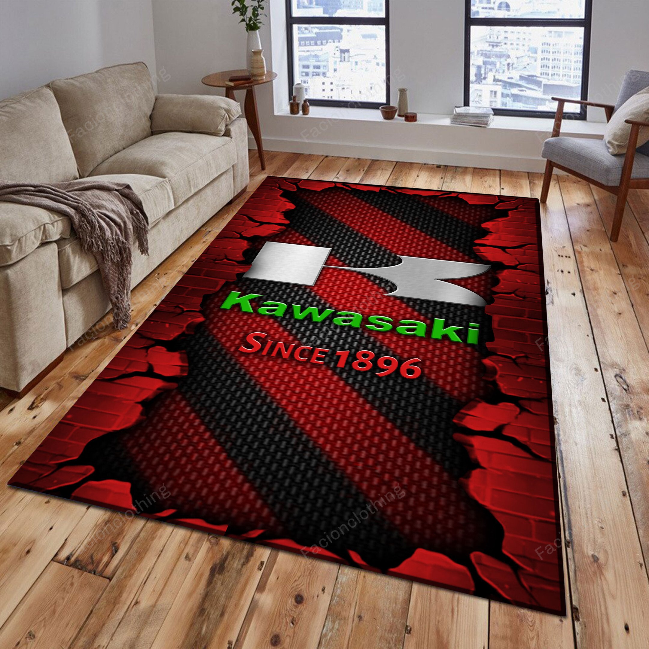 Sportswearmerch Kawasaki Motorcycle Personalized Rug For Fan