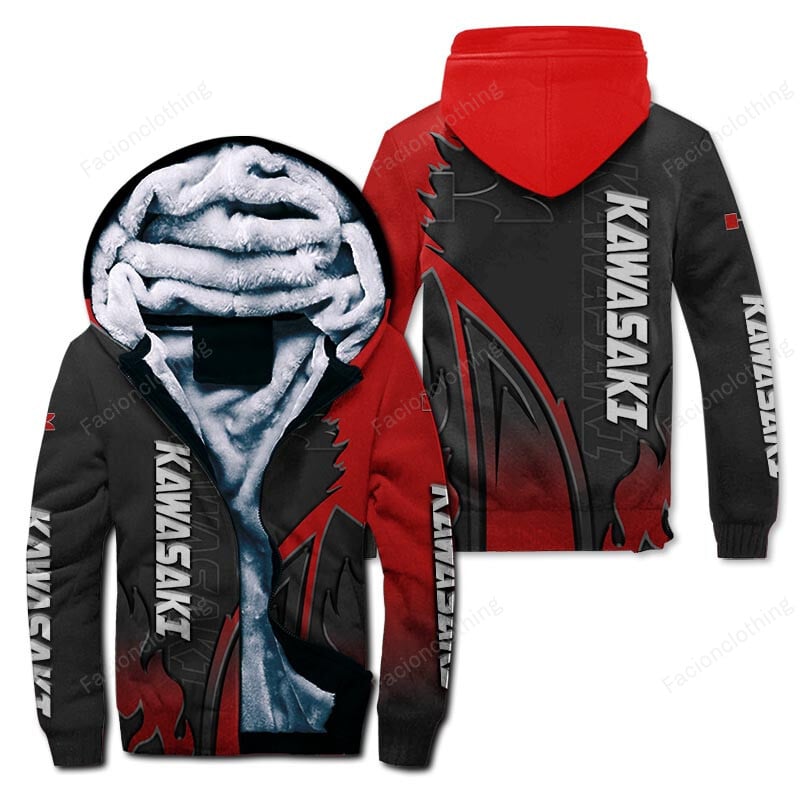 Sportswearmerch Kawasaki Motorcycle Personalized Zip Hoodie Velvet Hoodie For Fan