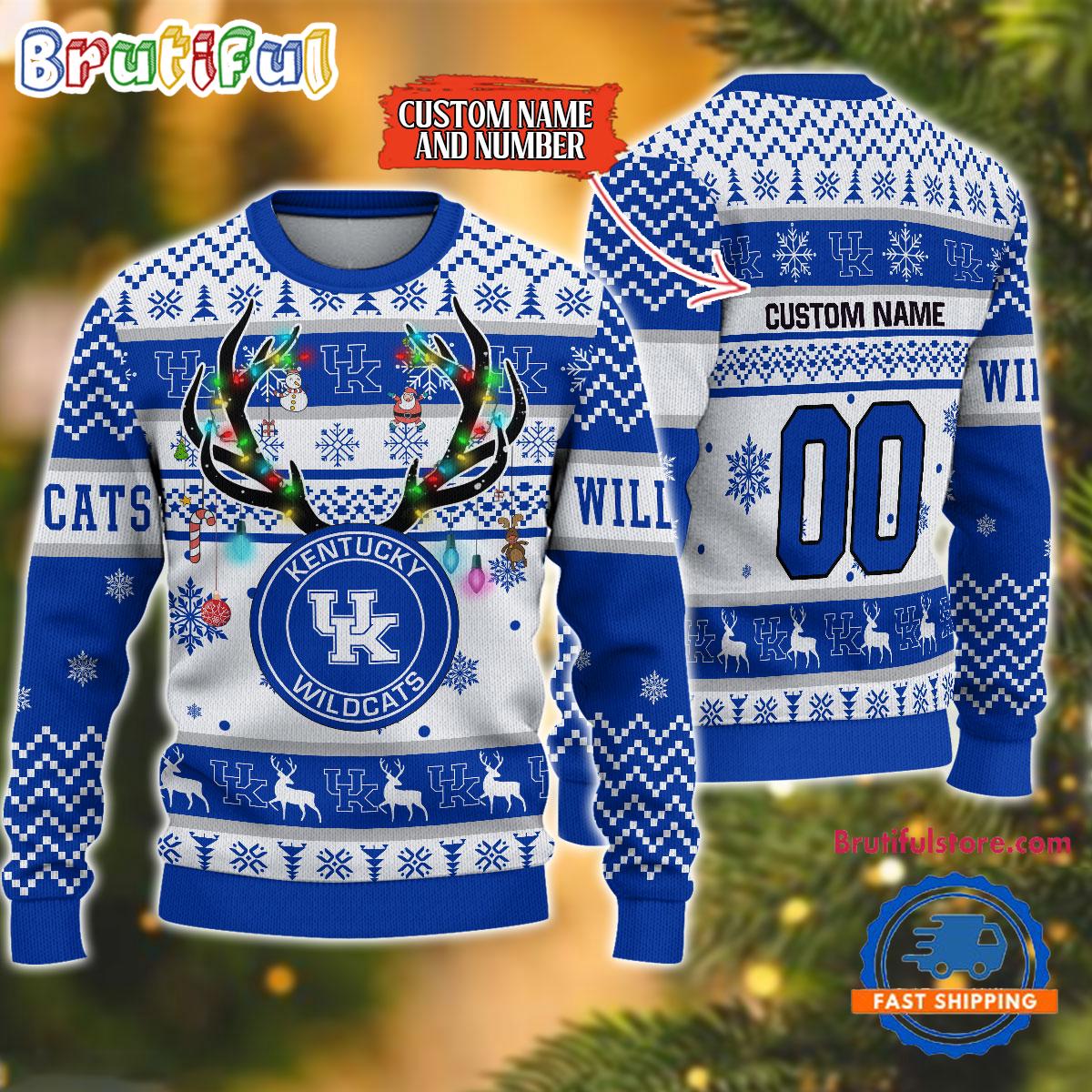 Sportswearmerch Kentucky Wildcats NCAA Special Reindeer Light Personalized Christmas Sweater For Fan