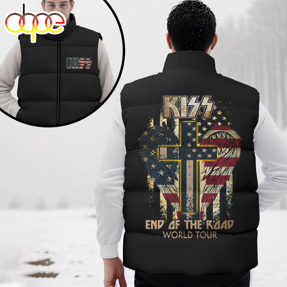 Sportswearmerch Kiss Band Music 2D End Of The Road Personalized Sleeveless Puffer Jacket For Fan