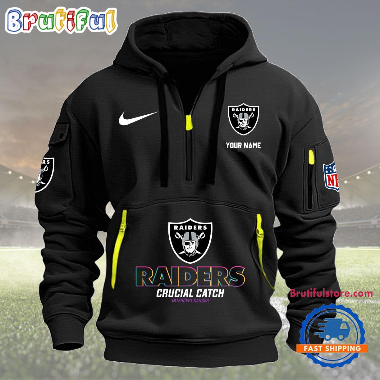 Sportswearmerch Las Vegas Raiders NFL 2024 Crucial Catch Half Zip Hoodie For Fan