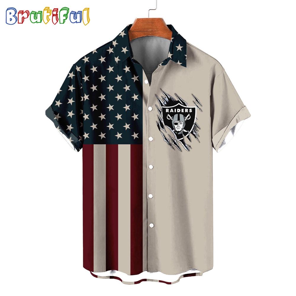 Sportswearmerch Las Vegas Raiders NFL American Flag Summer Personalized Hawaiian Shirt For Fan