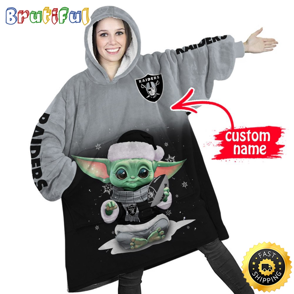 Sportswearmerch Las Vegas Raiders NFL Baby Yoda Lover Personalized Blaket Hoodie For Fan