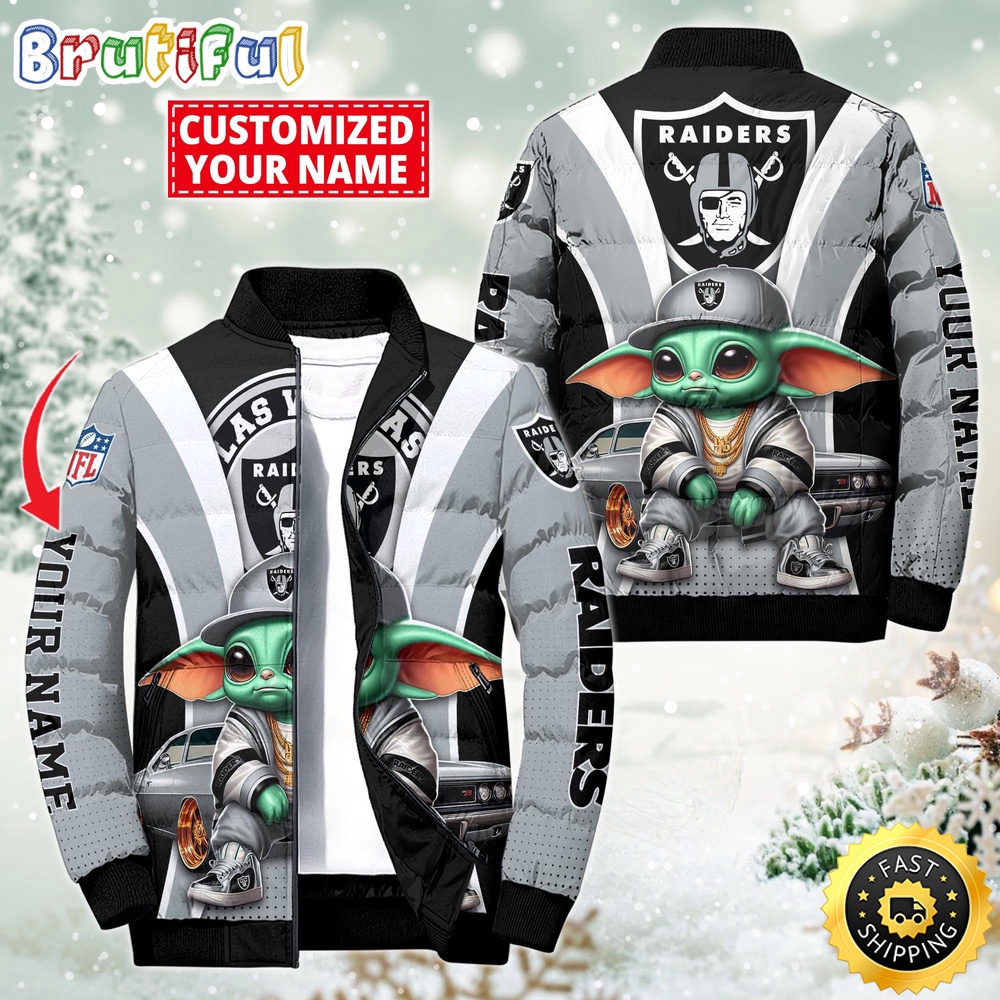 Sportswearmerch Las Vegas Raiders NFL Baby Yoda Puffer Jacket For Fan