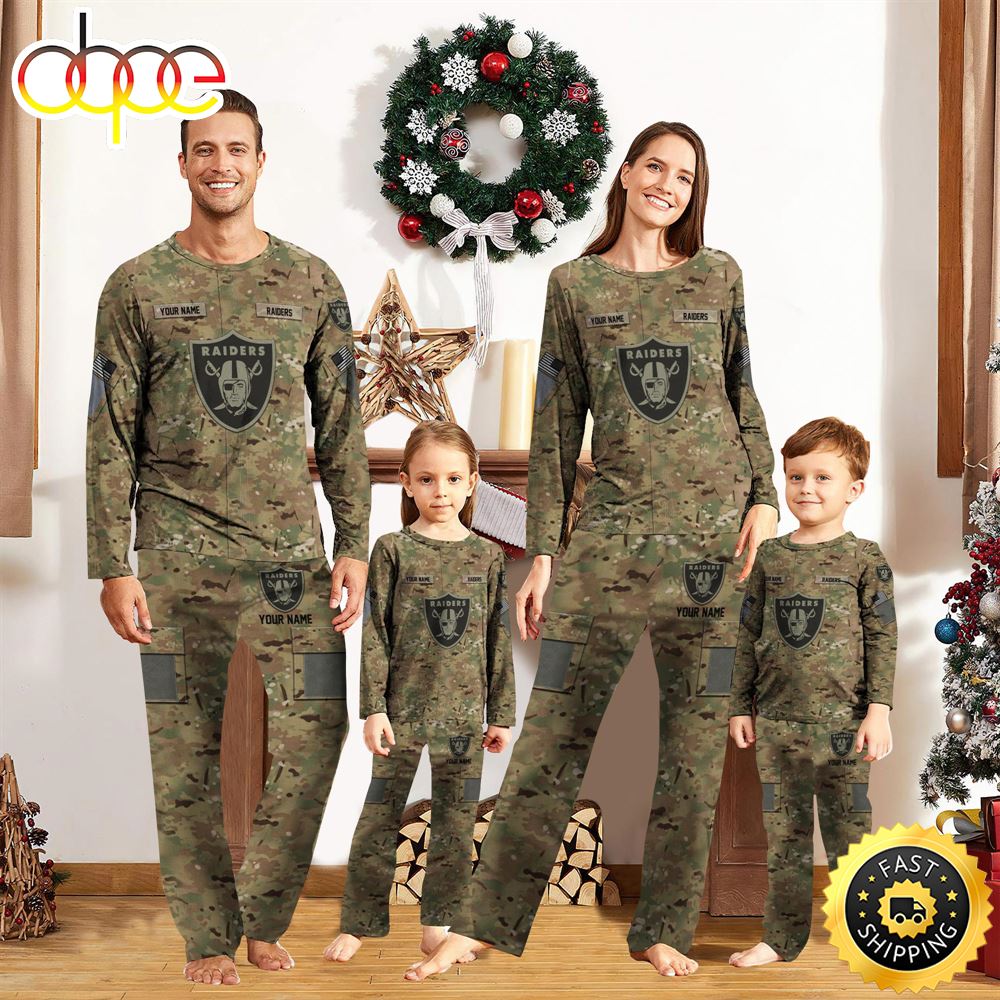 Sportswearmerch Las Vegas Raiders NFL Camo Personalized Pajamas Family For Fan