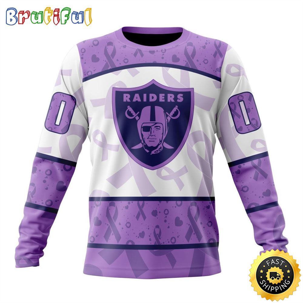 Sportswearmerch Las Vegas Raiders NFL Crewneck Lavender Fights Cancer Personalized Sweater For Fan