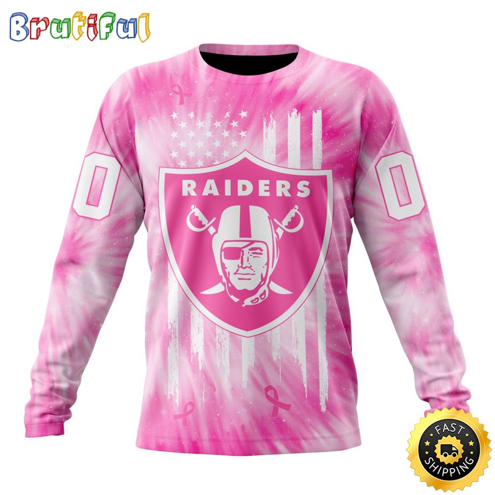 Sportswearmerch Las Vegas Raiders NFL Crewneck Pink Tie-Dye Personalized Sweater For Fan