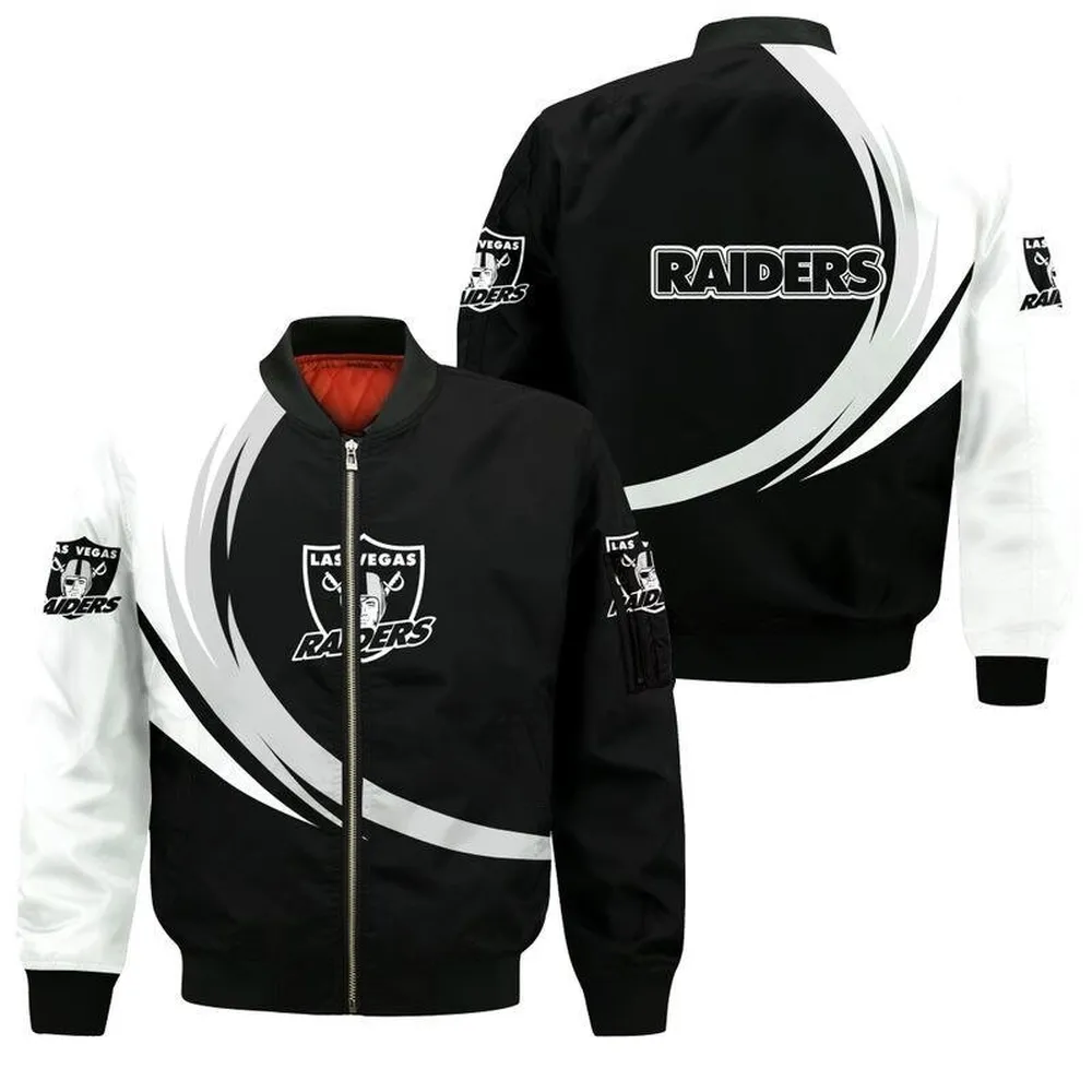 Sportswearmerch Las Vegas Raiders NFL Curve Pattern Bomber Jacket For Fan