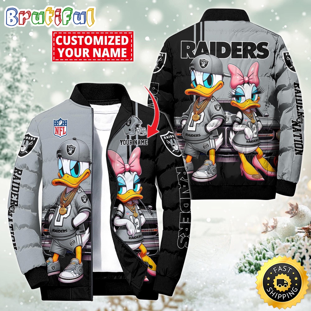 Sportswearmerch Las Vegas Raiders NFL Donald Duck Puffer Jacket For Fan