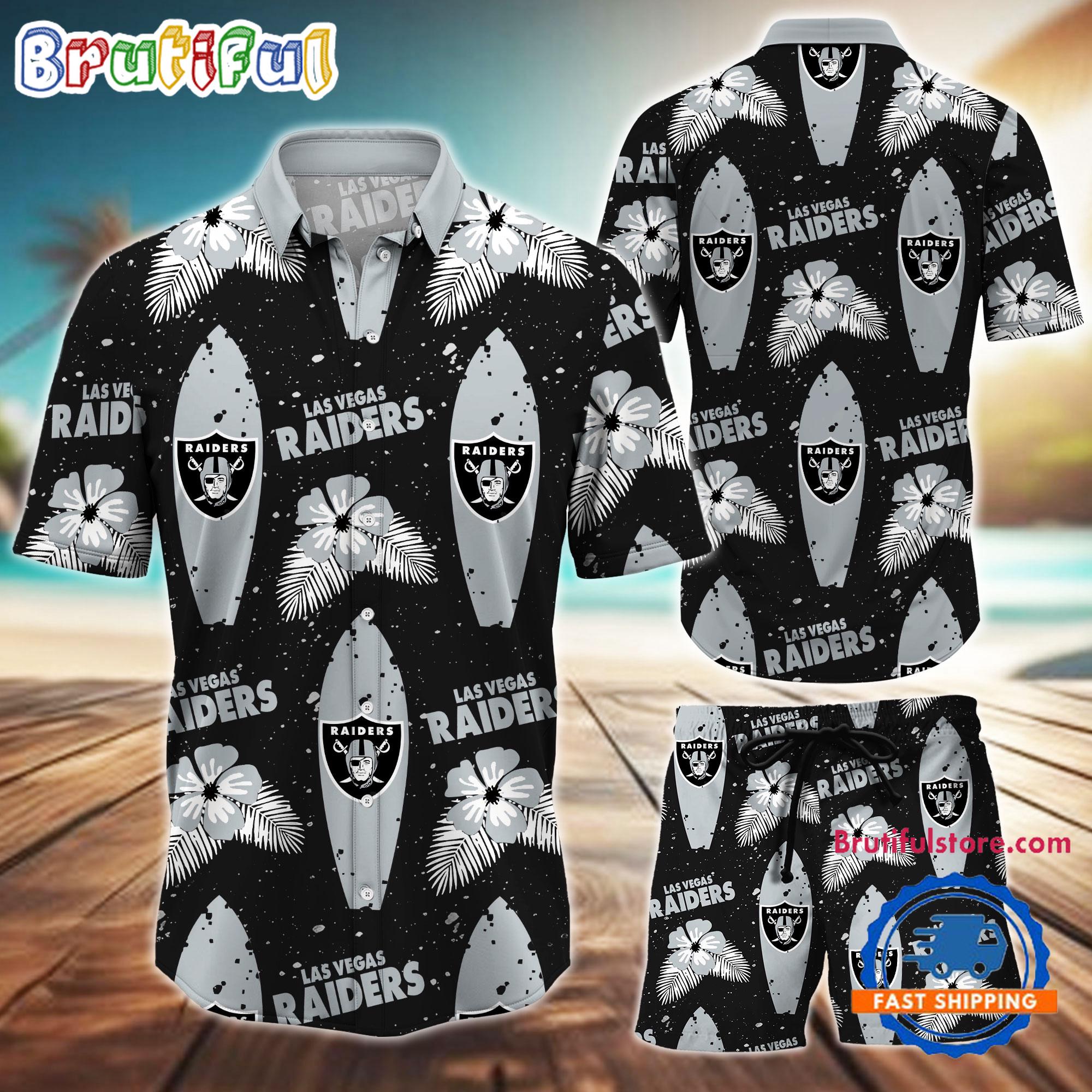 Sportswearmerch Las Vegas Raiders NFL Flower Pattern Personalized Set Short Set For Fan