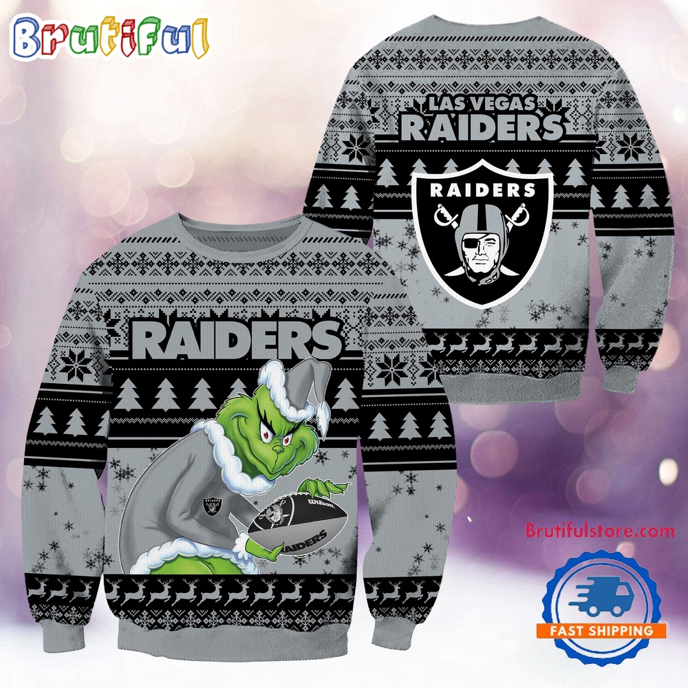 Sportswearmerch Las Vegas Raiders NFL Football Grinch Christmas Sweater For Fan