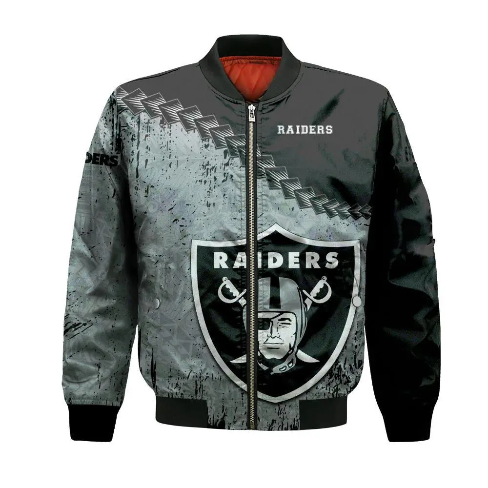 Sportswearmerch Las Vegas Raiders NFL Grunge Polynesian Tattoo Bomber Jacket For Fan