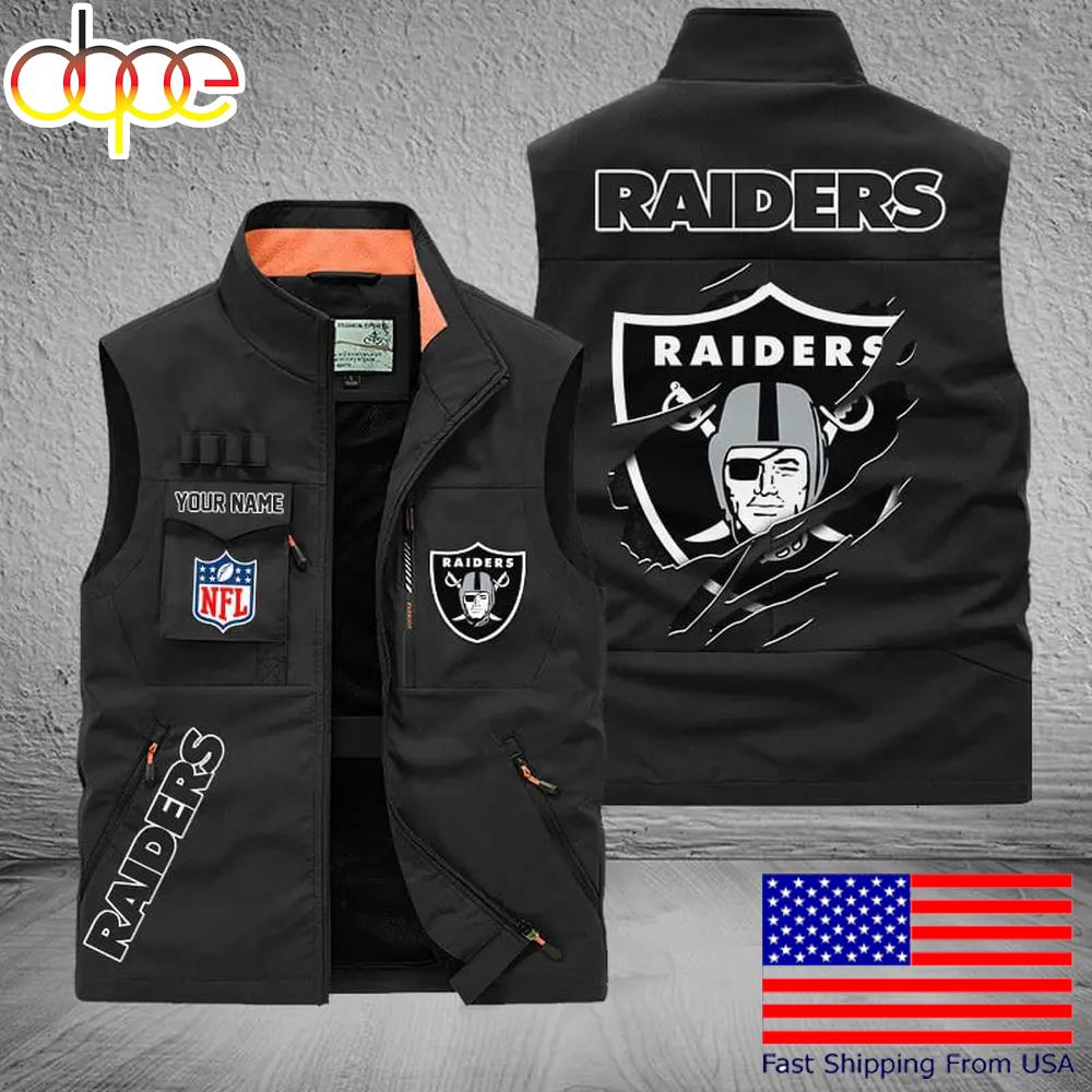 Sportswearmerch Las Vegas Raiders NFL On Back Personalized Pocket Vest For Fan