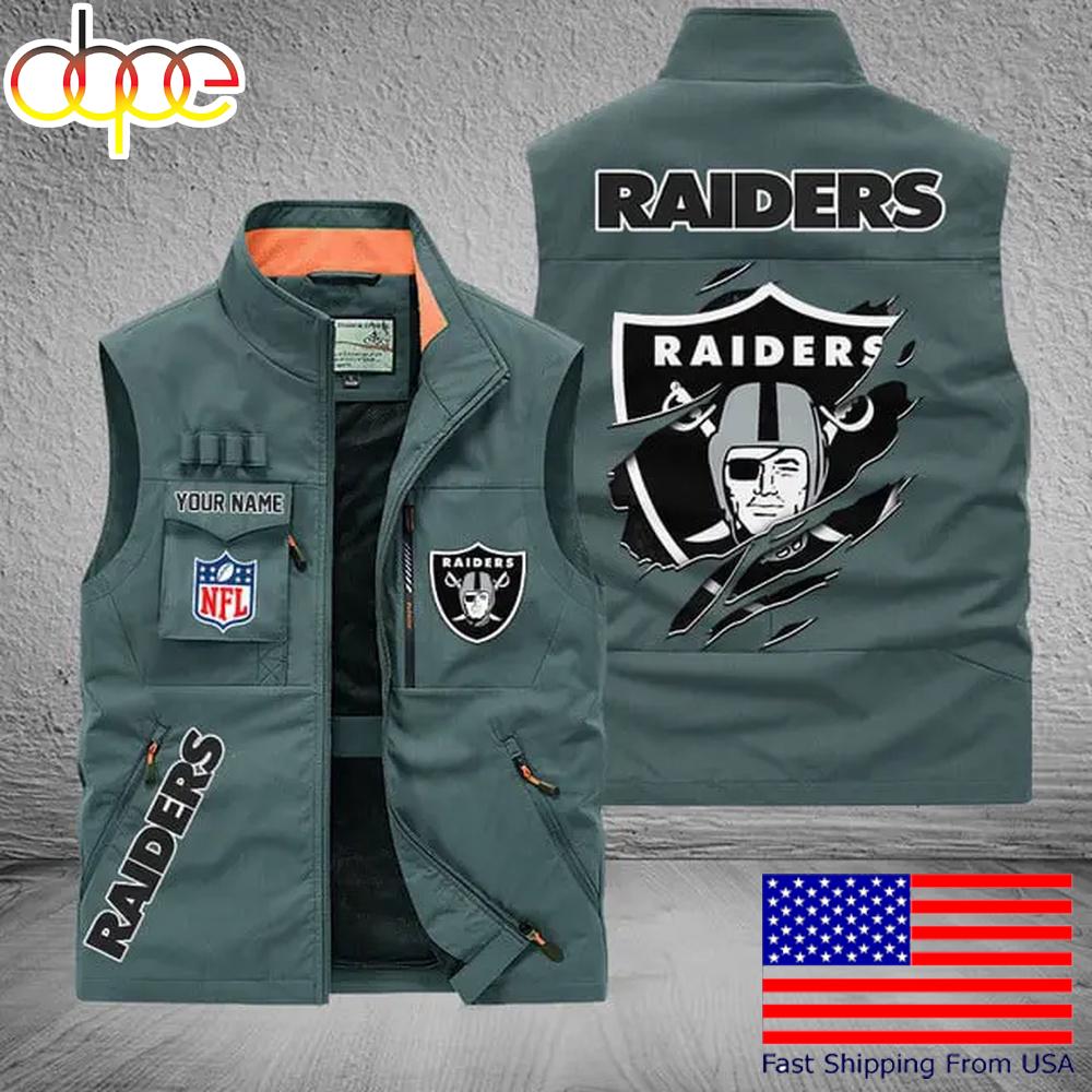 Sportswearmerch Las Vegas Raiders NFL On Back Personalized Pocket Vest For Fan