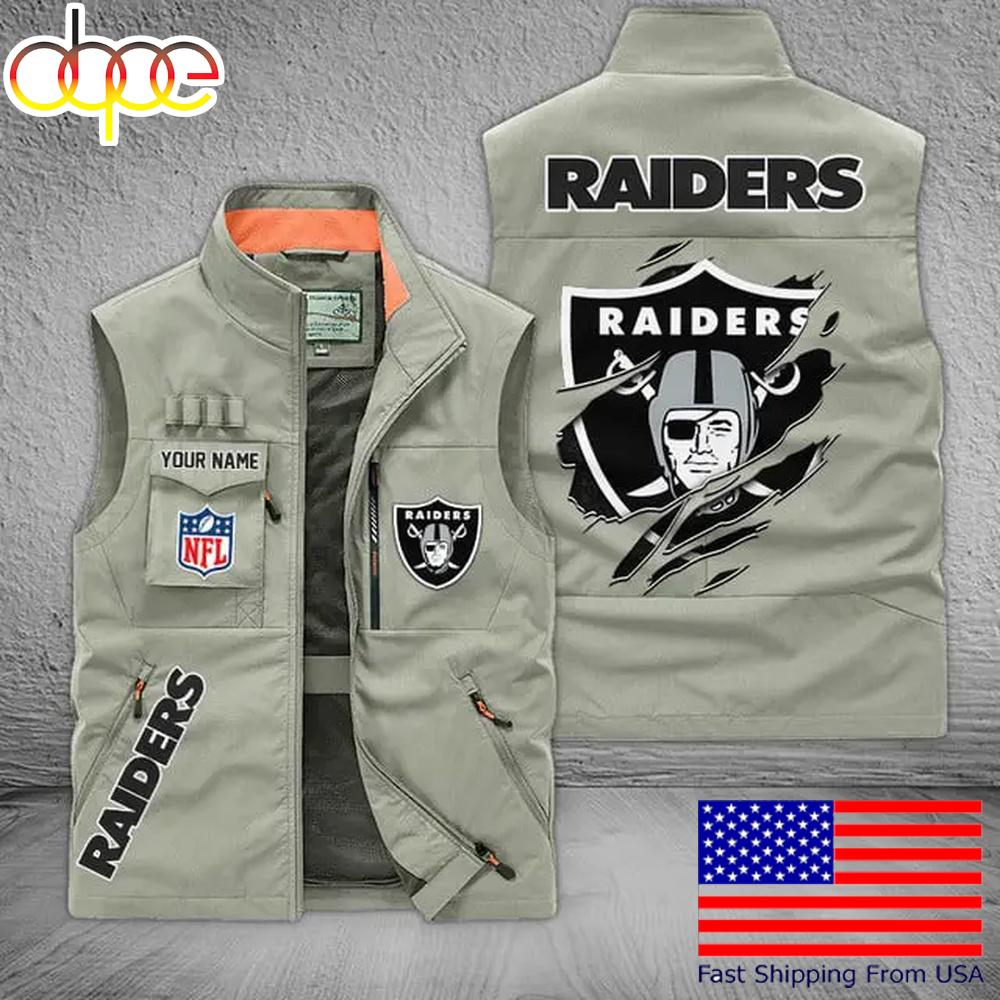 Sportswearmerch Las Vegas Raiders NFL On Back Personalized Pocket Vest For Fan