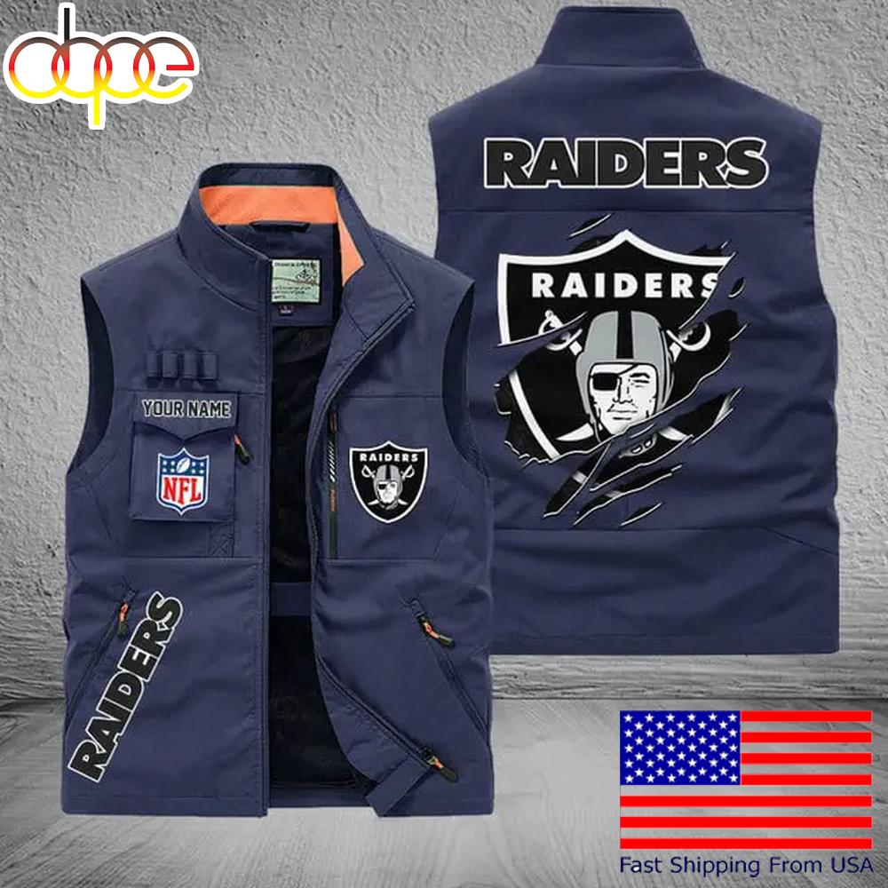 Sportswearmerch Las Vegas Raiders NFL On Back Personalized Pocket Vest For Fan