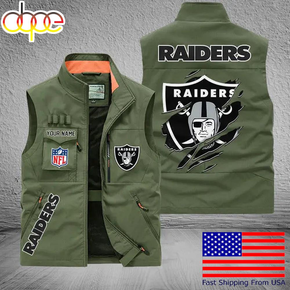 Sportswearmerch Las Vegas Raiders NFL On Back Personalized Pocket Vest For Fan