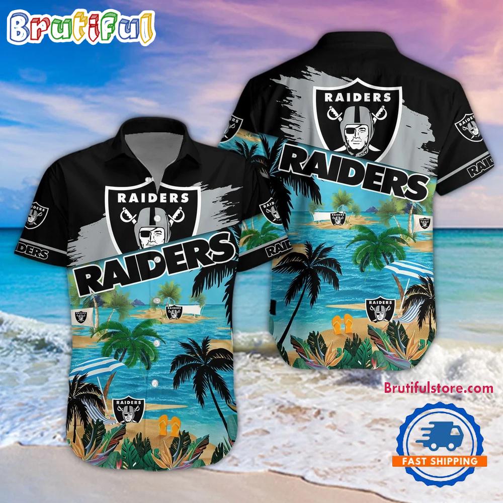 Sportswearmerch Las Vegas Raiders NFL Palm Tree Summer Beach Personalized Hawaiian Shirt For Fan