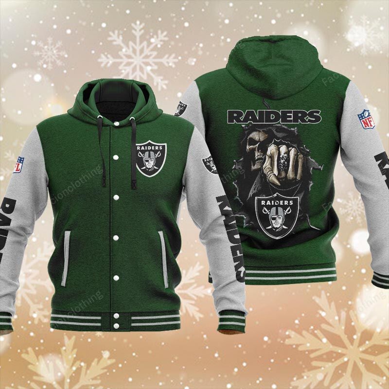 Sportswearmerch Las Vegas Raiders NFL Personalized Hooded Baseball Jacket For Fan