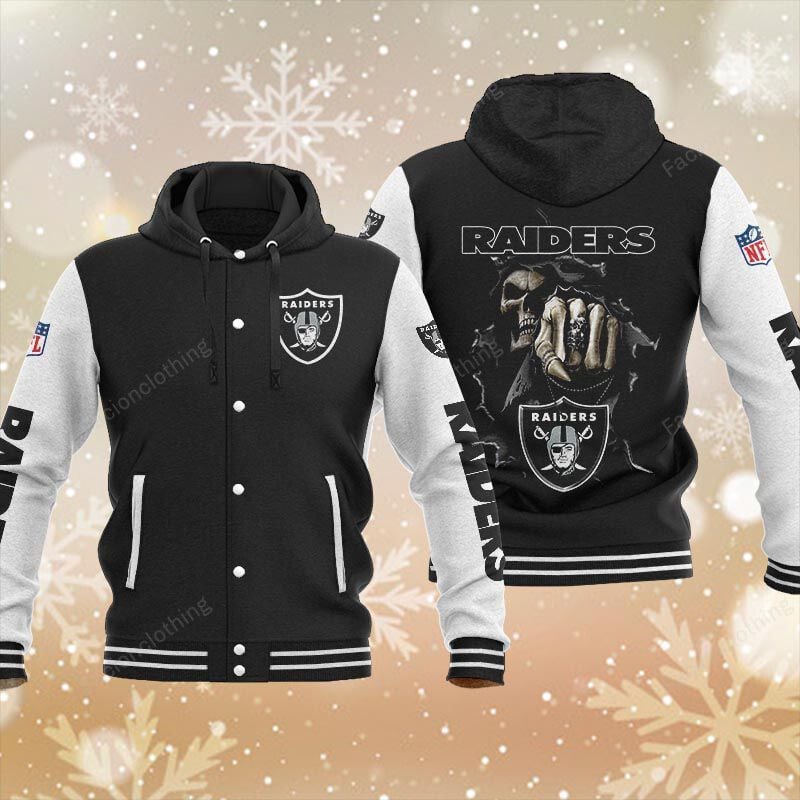 Sportswearmerch Las Vegas Raiders NFL Personalized Hooded Baseball Jacket For Fan
