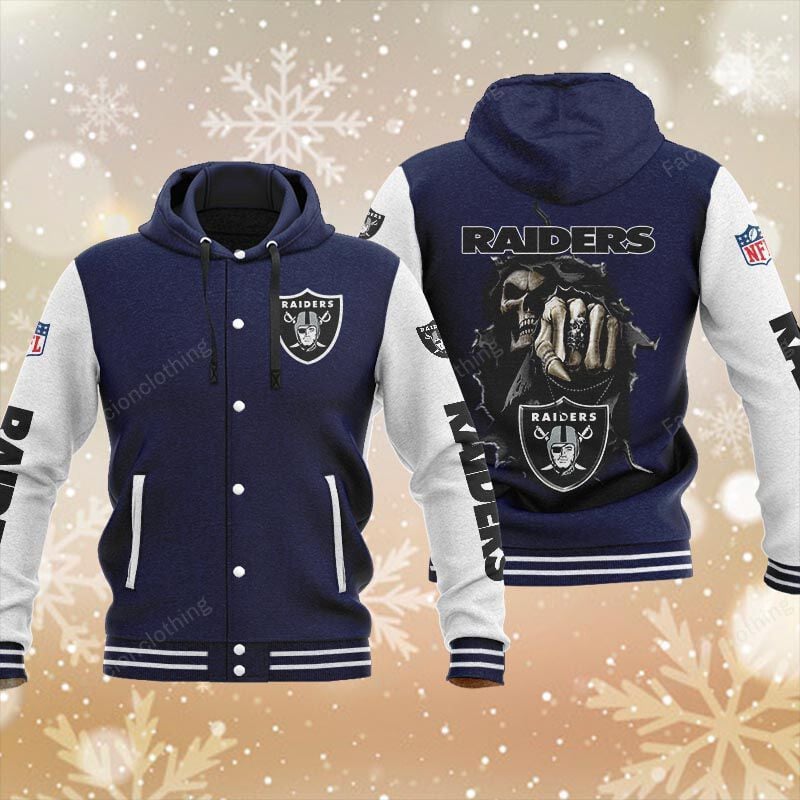 Sportswearmerch Las Vegas Raiders NFL Personalized Hooded Baseball Jacket For Fan
