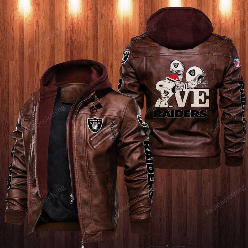 Sportswearmerch Las Vegas Raiders NFL Personalized Zip Hoodie Leather Jacket For Fan