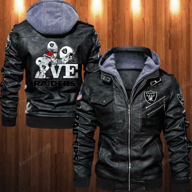 Sportswearmerch Las Vegas Raiders NFL Personalized Zip Hoodie Leather Jacket For Fan