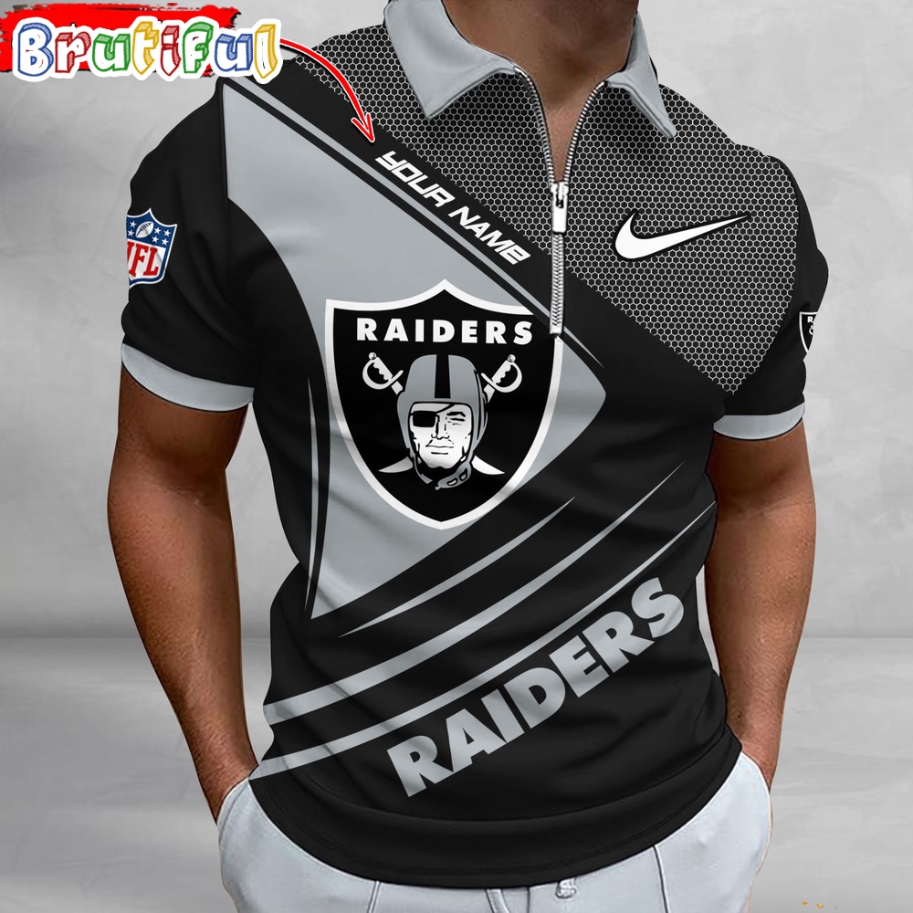 Sportswearmerch Las Vegas Raiders NFL Personalized Zip Polo Shirt For Fan