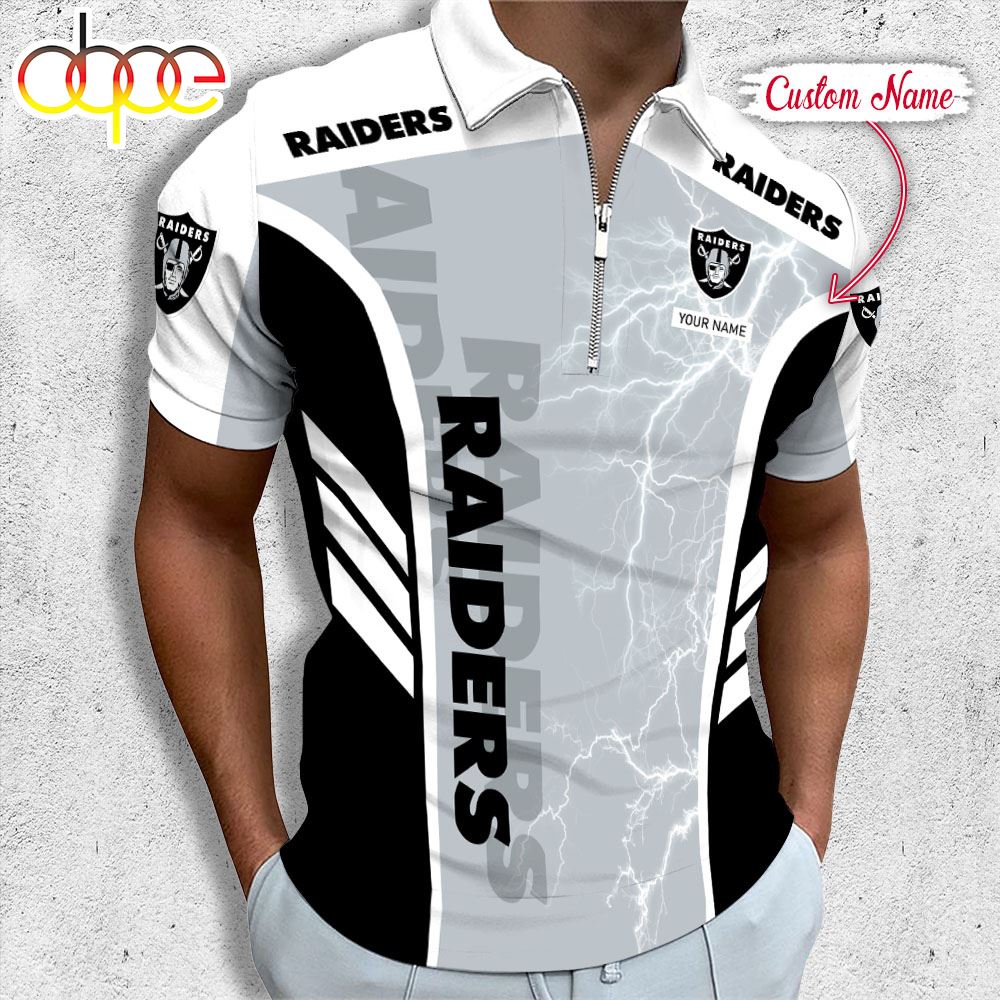 Sportswearmerch Las Vegas Raiders NFL Personalized Zip Polo Shirt For Fan